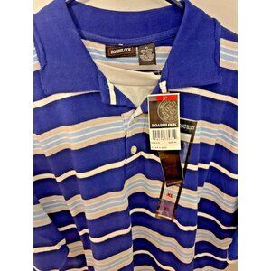 Mens ROADBLOCK Polo Shirt XL Blue & White Striped Short Sleeve NISP